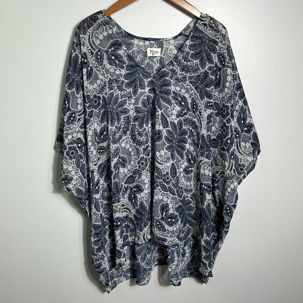 Show Me Your Mumu Peta Oversized Tunic Blouse Size Medium Navy Vacation Paisley